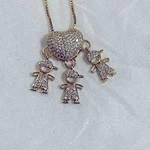 Heart Three Boys Figure Necklace